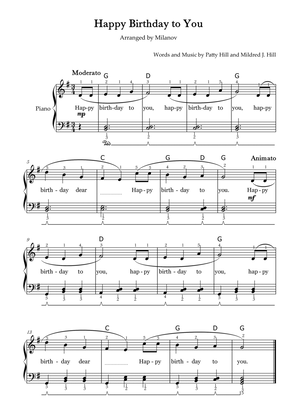 Happy Birthday to You Piano in G Easy Intermediate Chord Full Fingering Lyrics Pedal