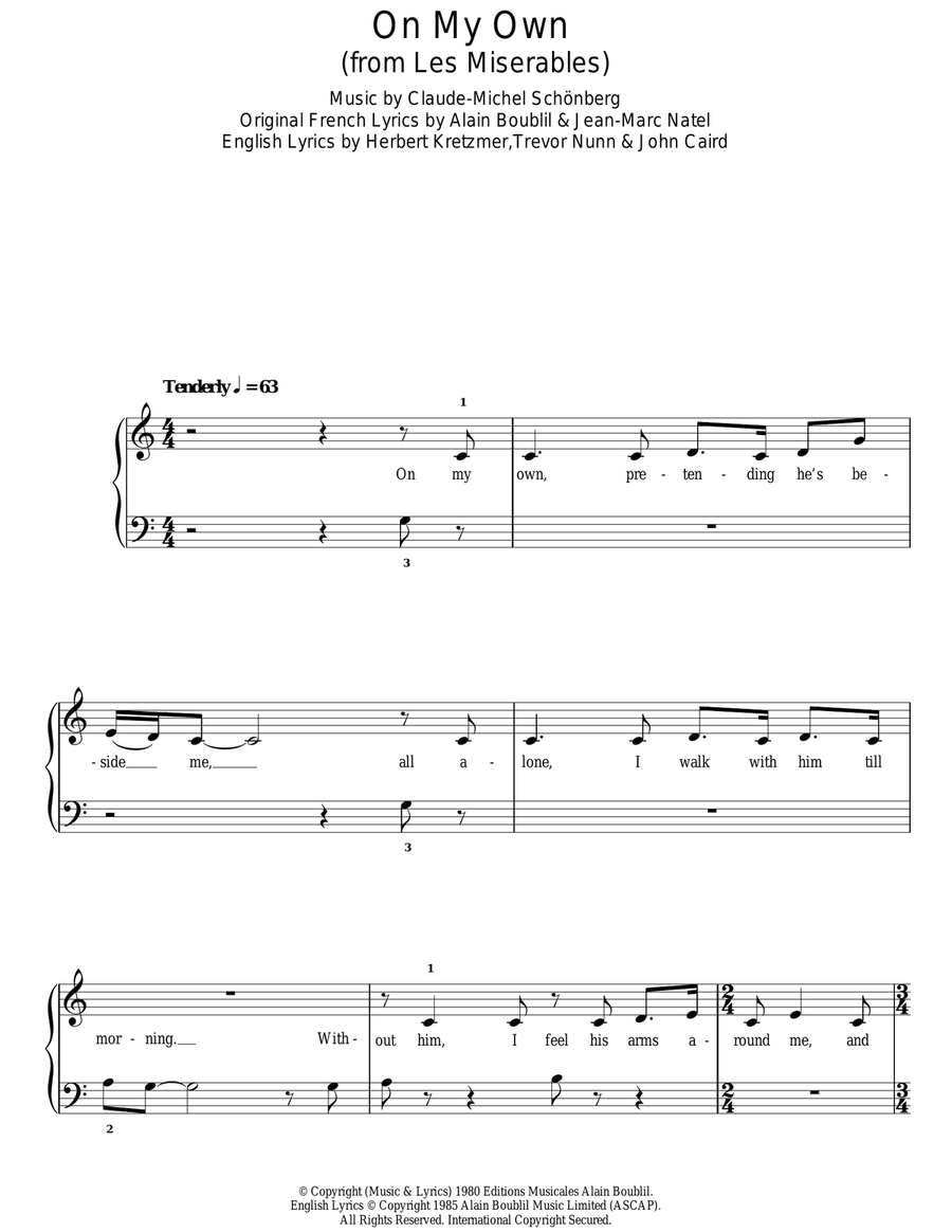 On My Own (from Les Miserables) Voice scores gallery preview page 1