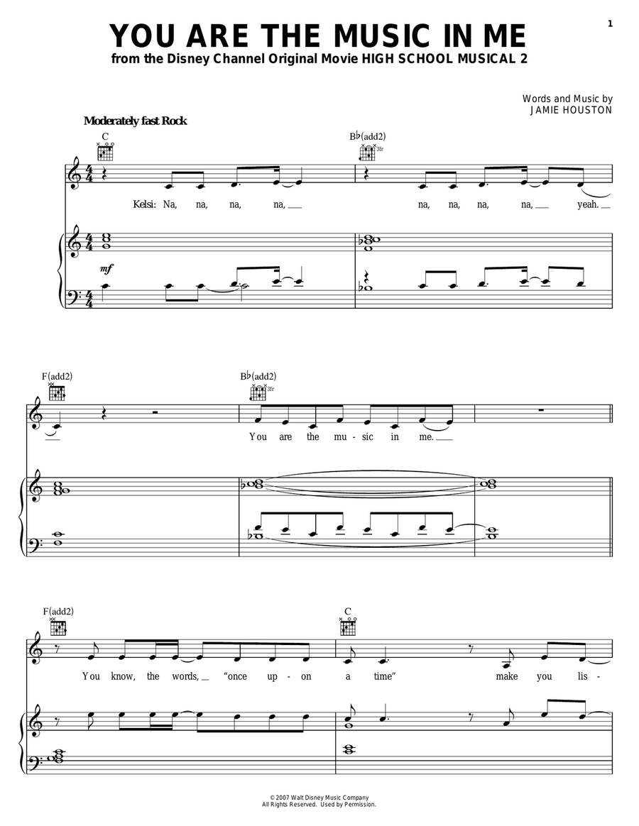 You Are The Music In Me (from High School Musical 2) Piano, Vocal, Guitar scores gallery preview page 1