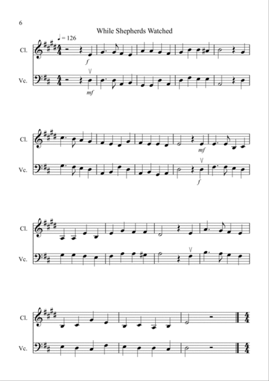 8 Easy Christmas Duets for Clarinet and Cello B-Flat Clarinet scores gallery preview page 6