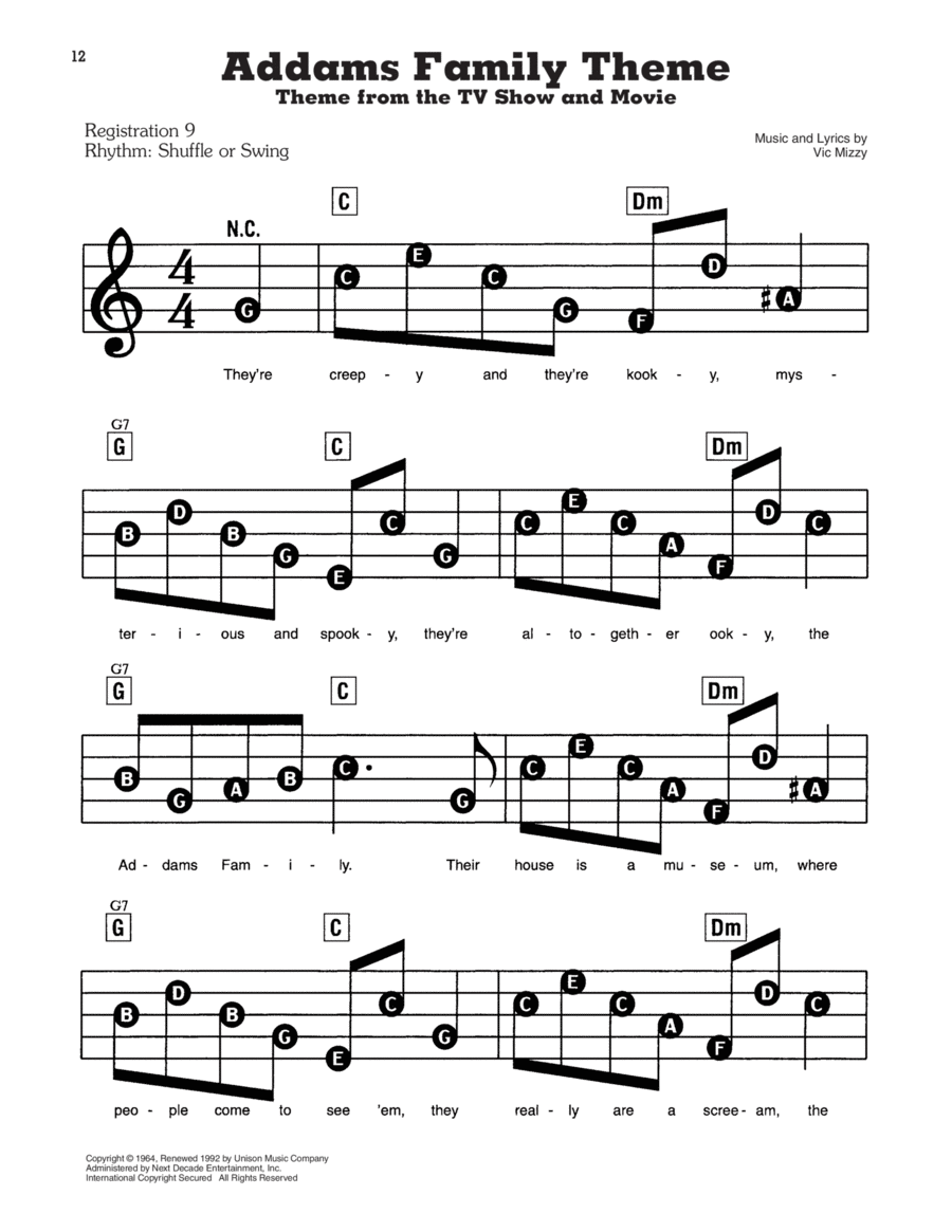 Addams Family Theme Electronic Keyboard scores gallery preview page 1