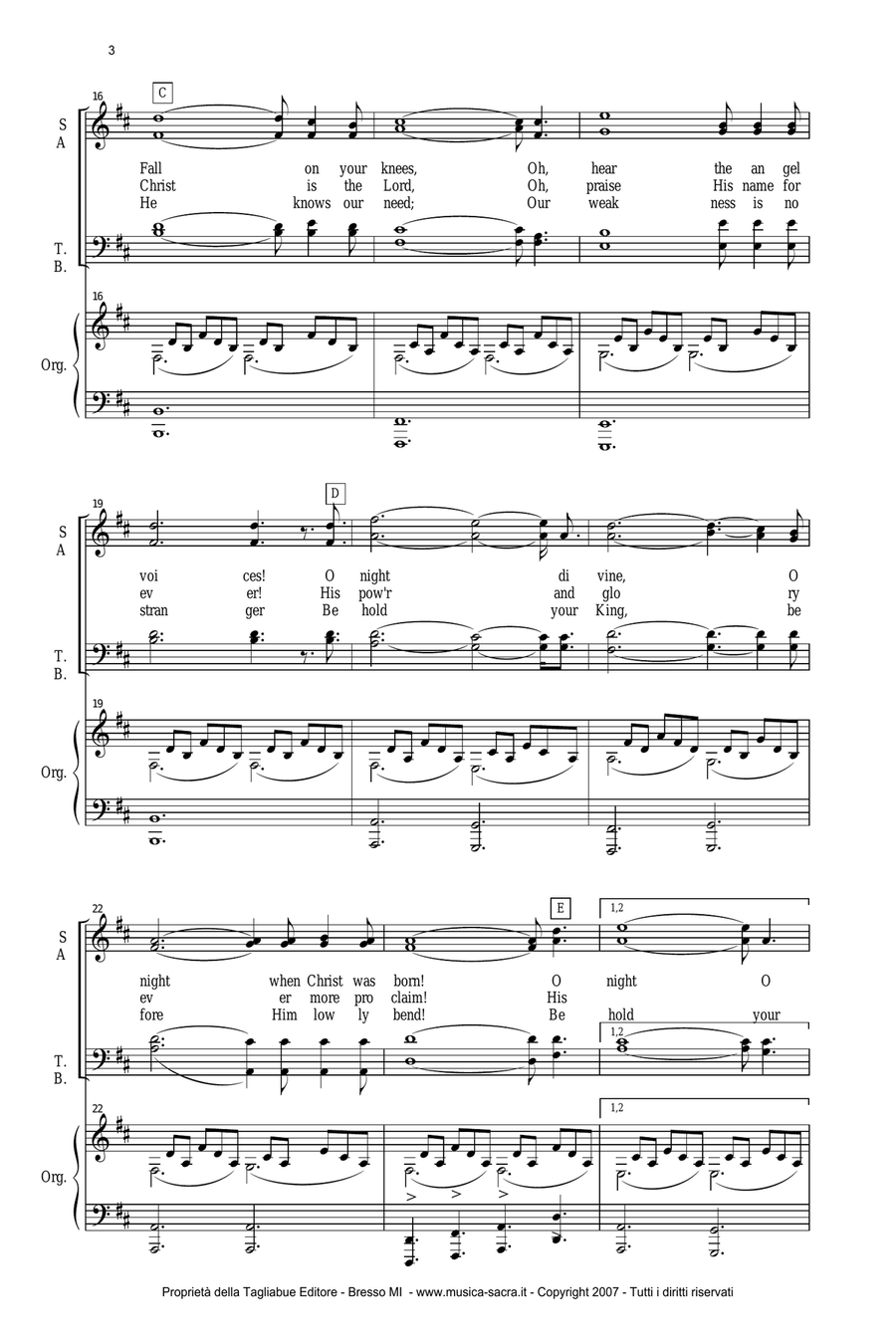 O HOLY NIGHT - A. ADAM - SATB Choir and organ 4-Part scores gallery preview page 3