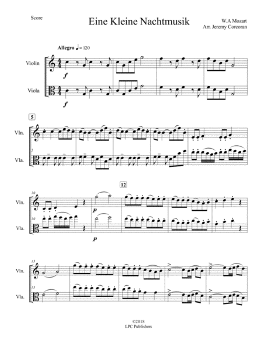 Eine Kleine Nachtmusik for Violin and Viola String Duet scores gallery preview page 2