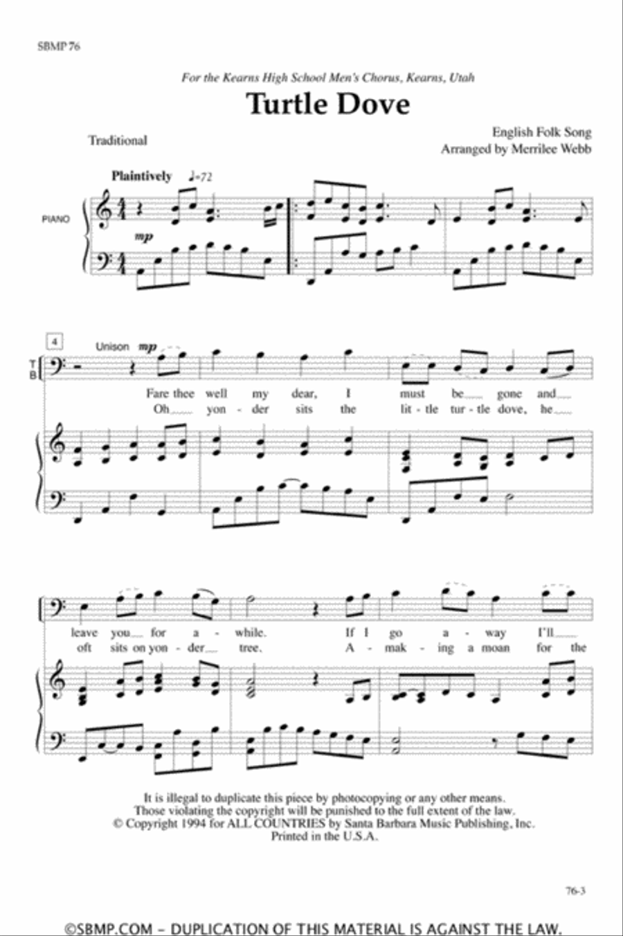 Turtle Dove - TB Octavo TB scores gallery preview page 2