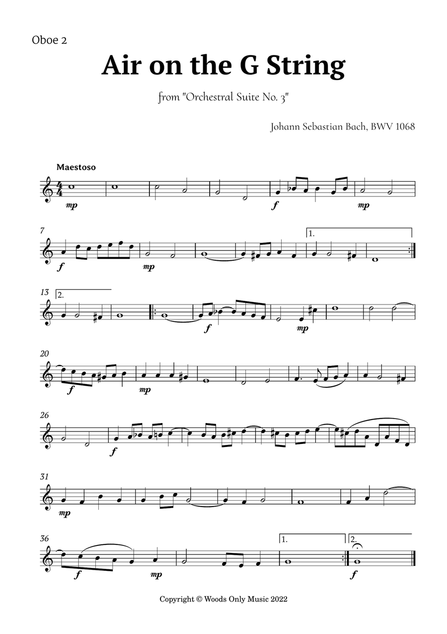5 Famous Songs by Bach for Oboe Quintet Woodwind Quintet scores gallery preview page 6