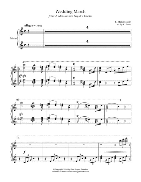 Wedding March for 1 piano, 4 hands (piano duet) image number null
