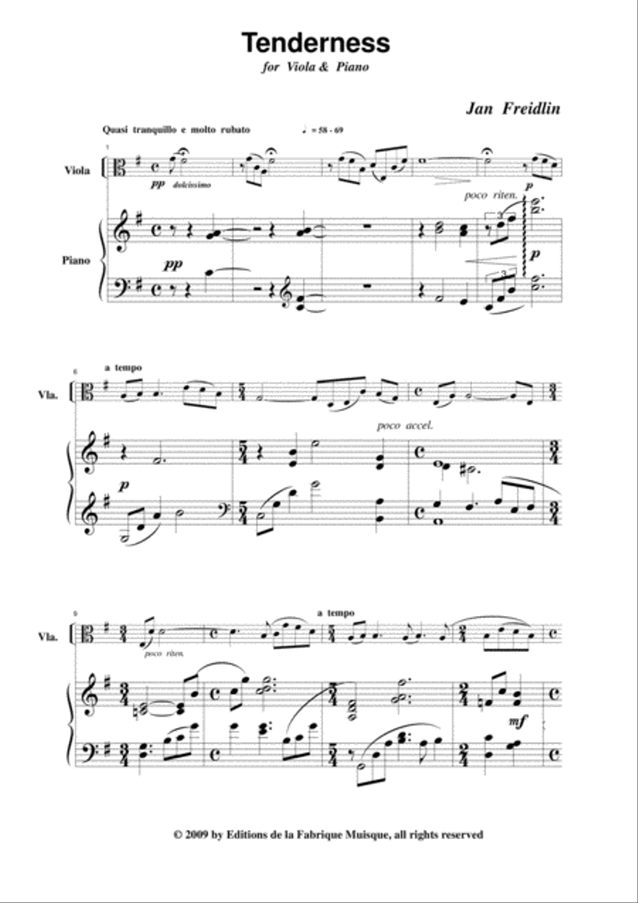 Jan Fredilin: Tenderness for viola and piano Piano scores gallery preview page 2