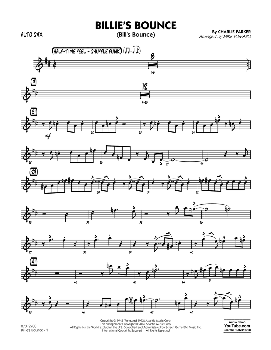 Billie's Bounce - Alto Sax Jazz Ensemble scores gallery preview page 1