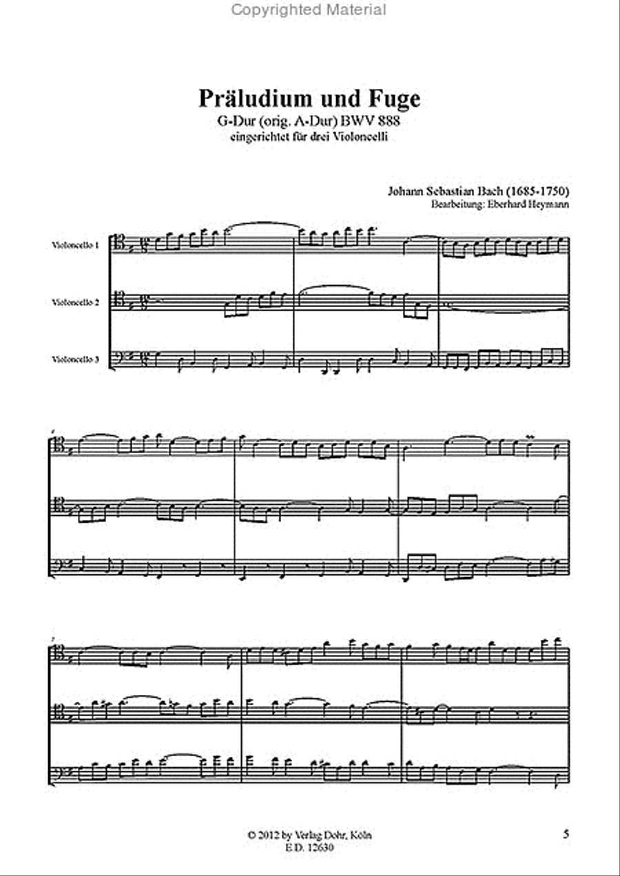 Präludium und Fuge G-Dur BWV 888 (für Violoncello-Trio) (original A-Dur) Cello scores gallery preview page 2