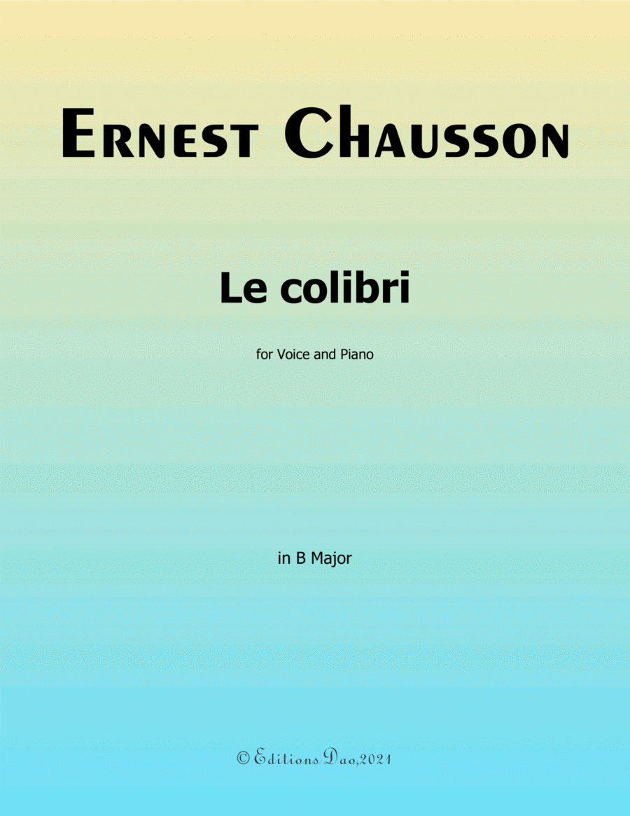 Book cover for Le colibri, by Chausson, in B Major