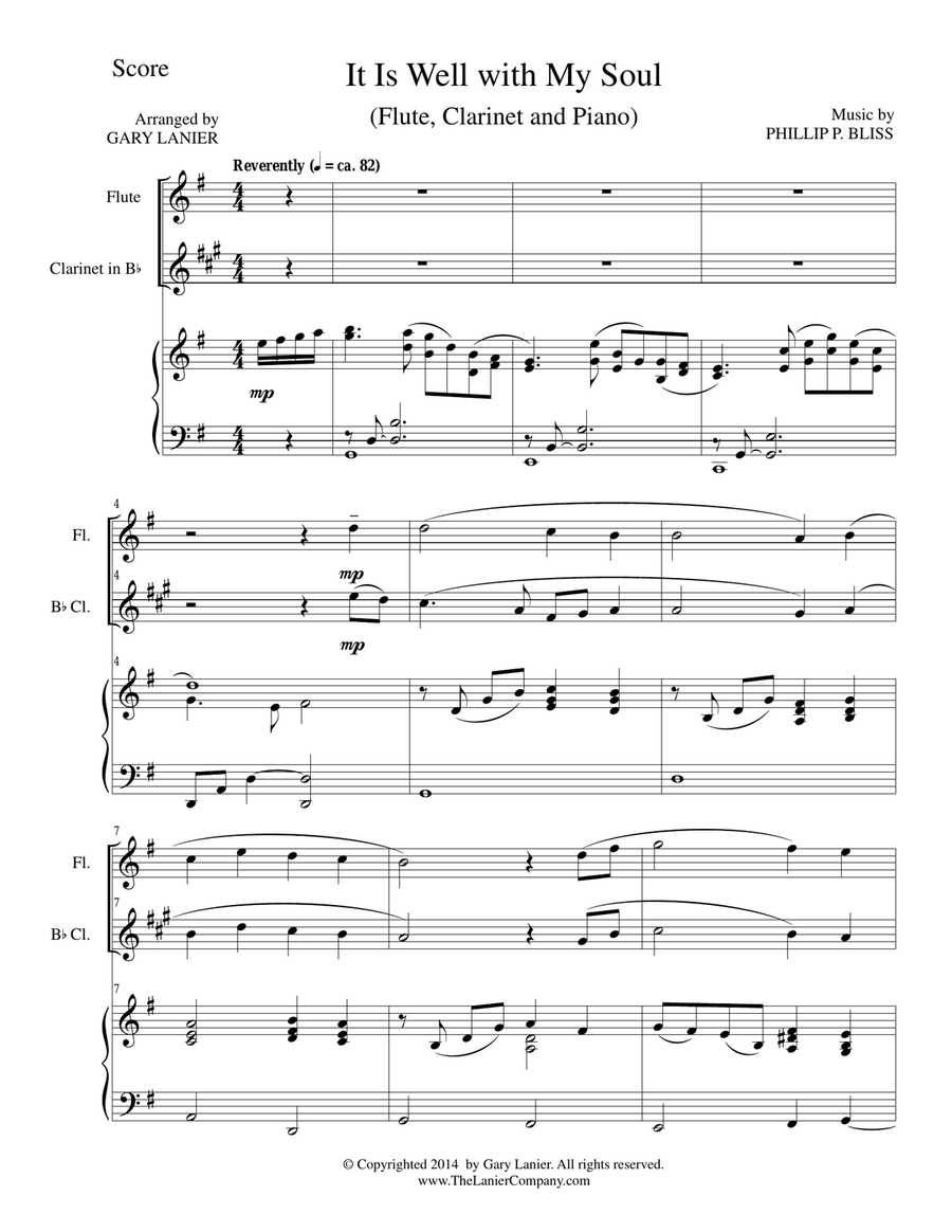 IT IS WELL WITH MY SOUL (Trio - Flute, Bb Clarinet and Piano with Parts) Woodwind Duet scores gallery preview page 1