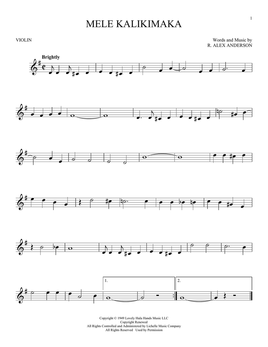 Mele Kalikimaka Violin Solo scores gallery preview page 1