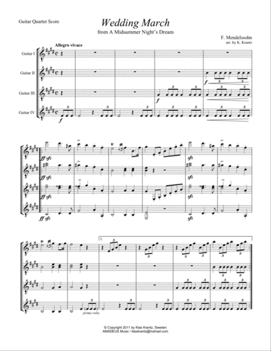 Wedding March for guitar quartet Guitar Ensemble scores gallery preview page 2