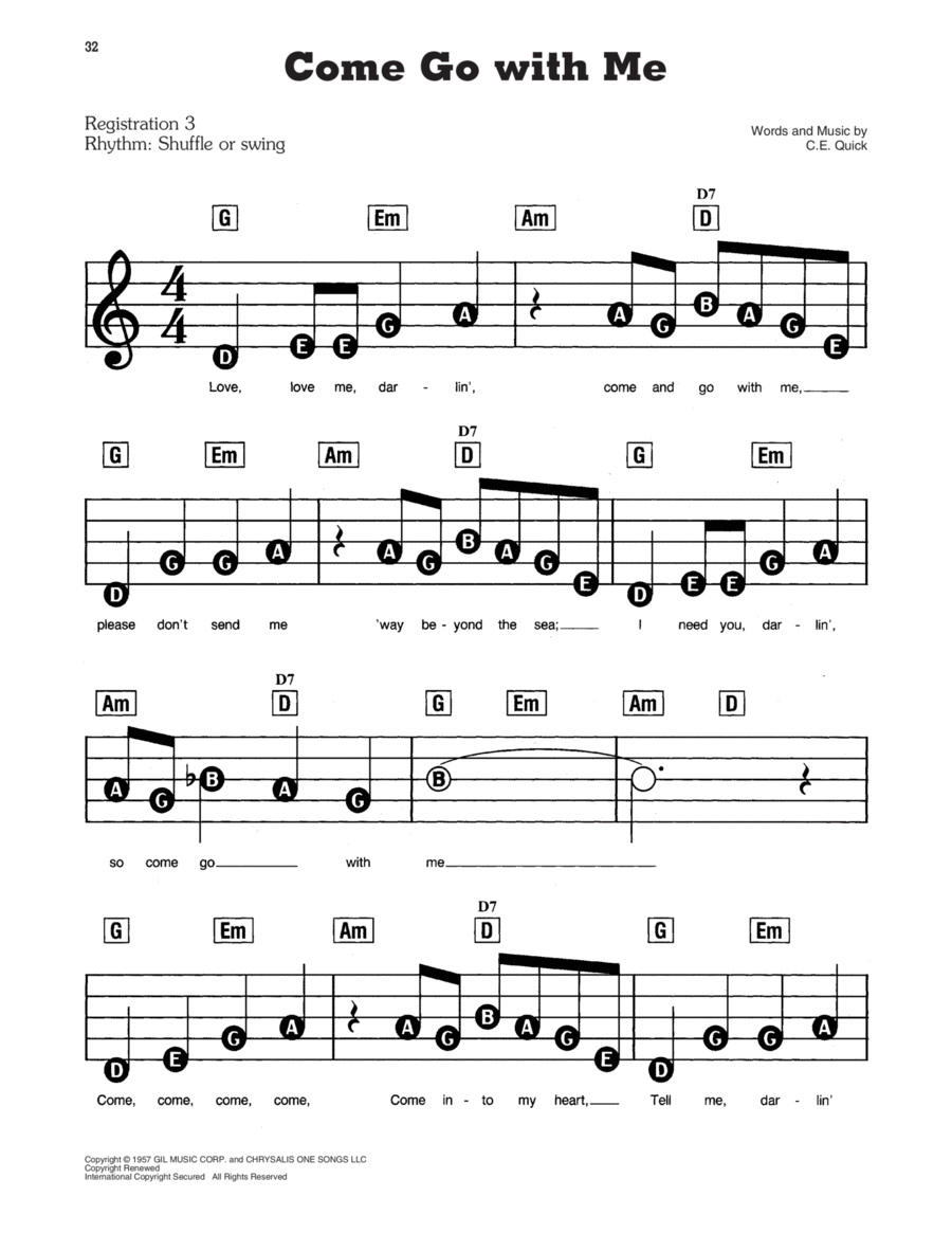 Come Go With Me Electronic Keyboard scores gallery preview page 1