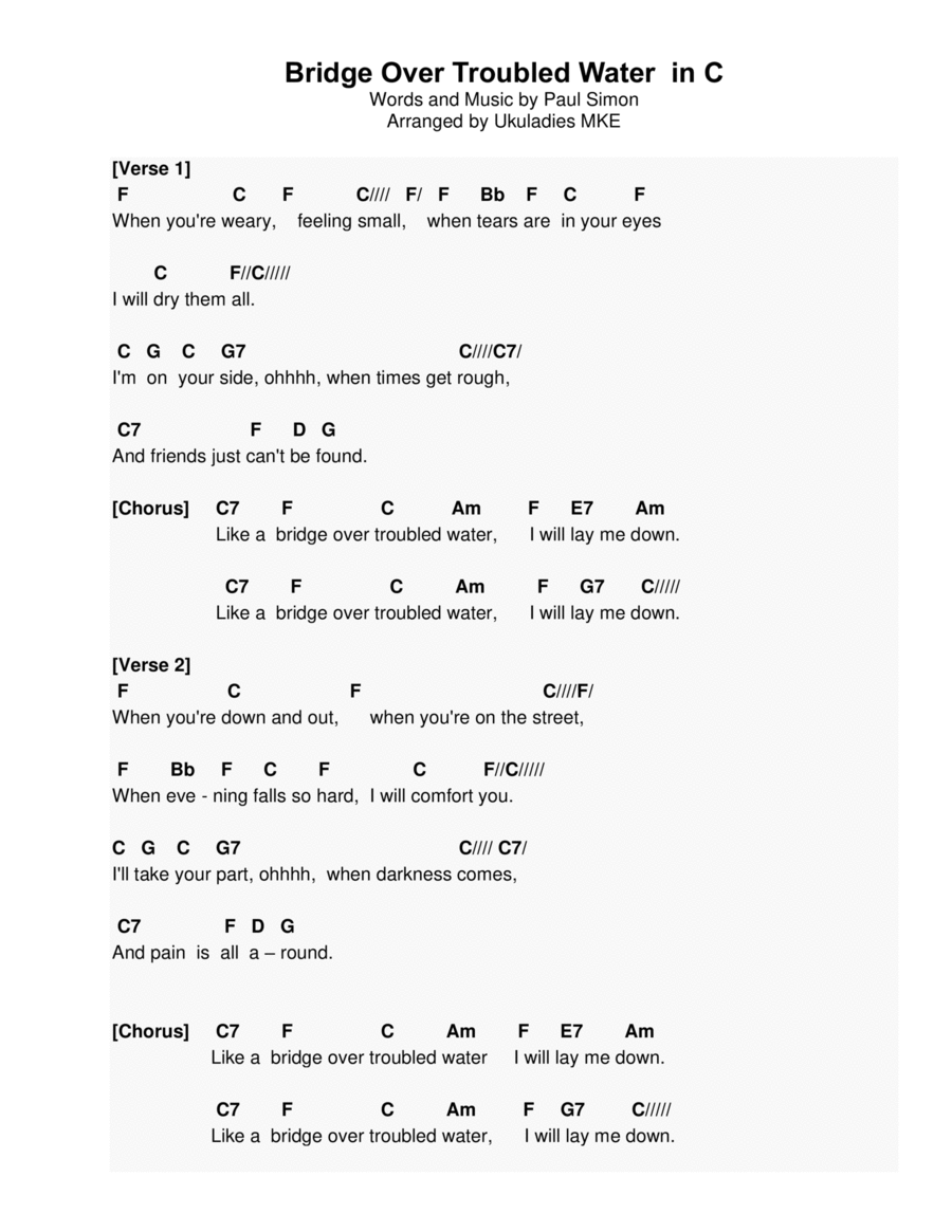 Bridge Over Troubled Water Ukulele scores gallery preview page 1
