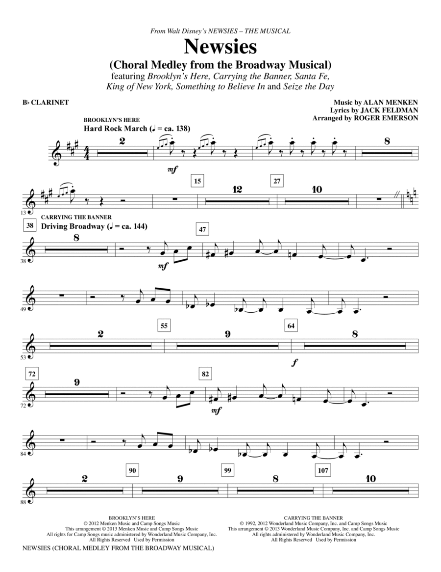 Newsies (Choral Medley) - Clarinet Choir scores gallery preview page 1