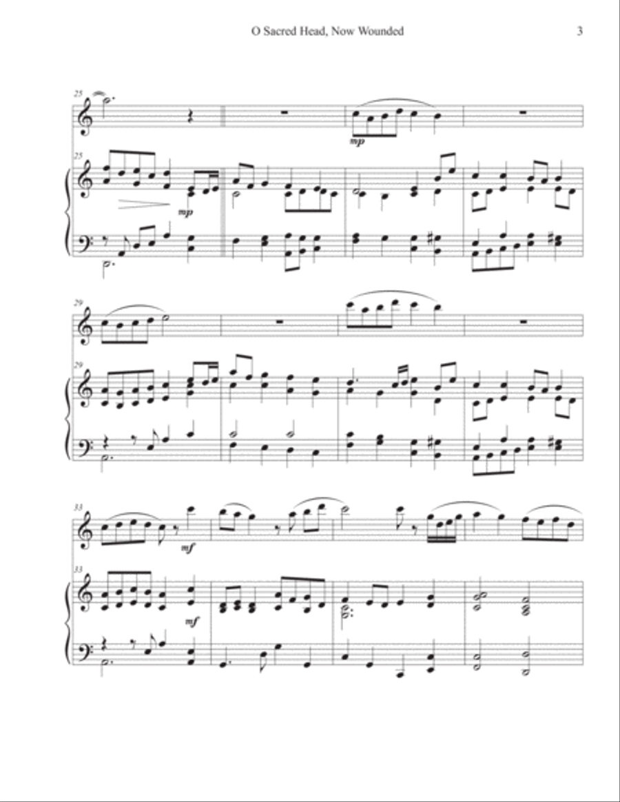 O Sacred Head, Now Wounded (Flute-Piano) Flute Solo scores gallery preview page 3