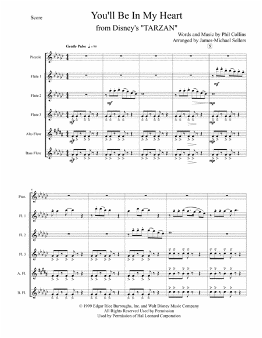 You'll Be In My Heart by Phil Collins Flute Choir - Digital Sheet Music