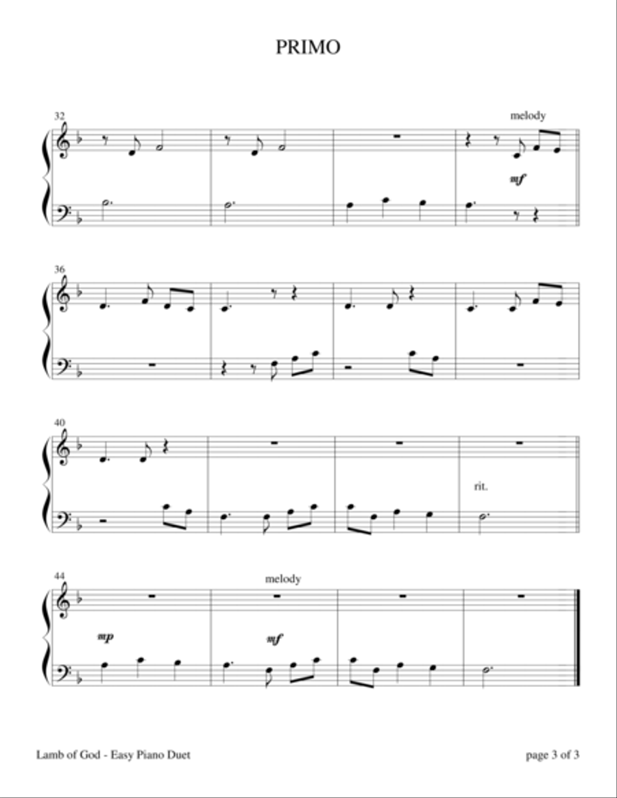 Lamb Of God 1 Piano, 4-Hands scores gallery preview page 3
