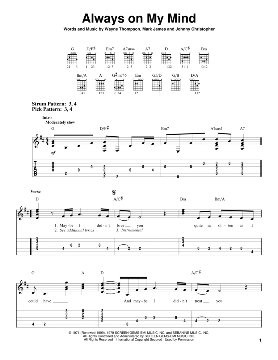 Always On My Mind Acoustic Guitar scores gallery preview page 1
