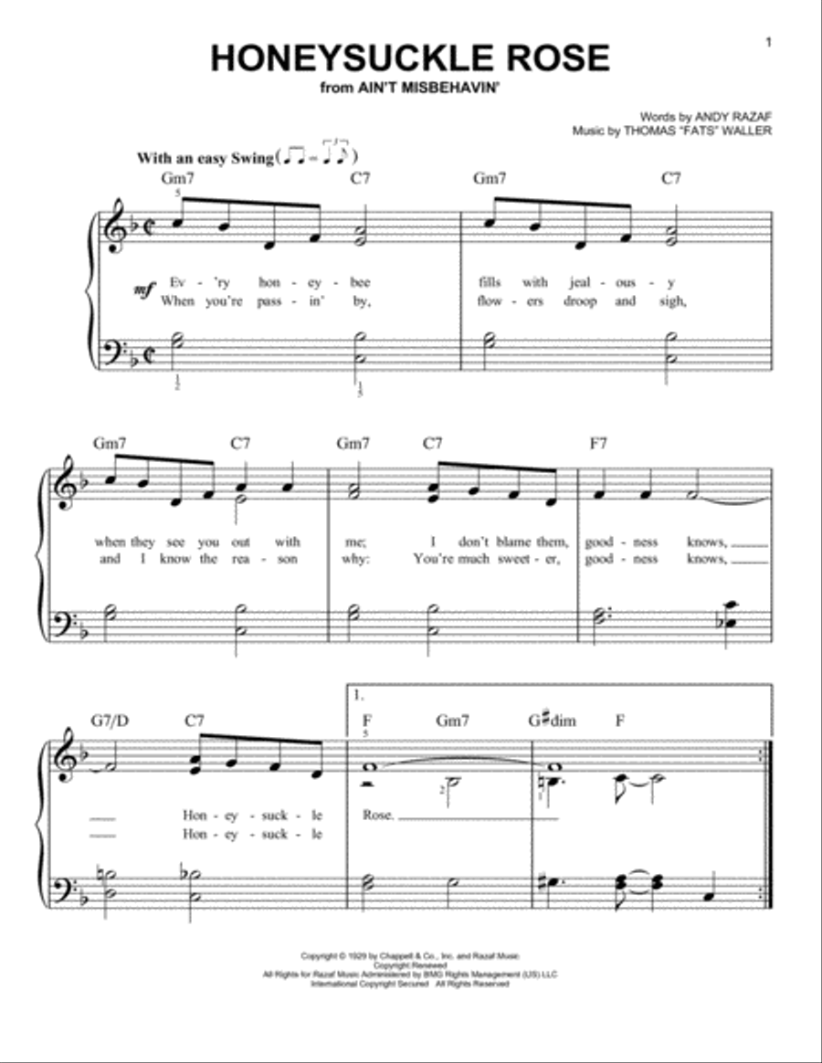 Honeysuckle Rose Easy Piano scores gallery preview page 1