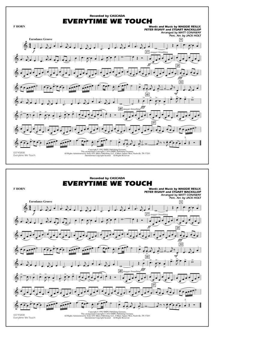 Everytime We Touch - F Horn Marching Band scores gallery preview page 1