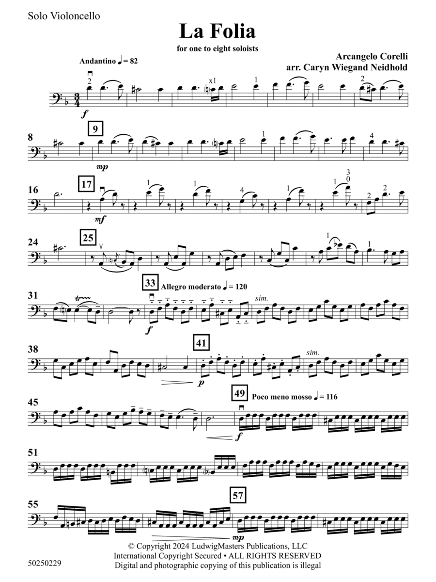 La Folia (arr. Caryn Wiegand Neidhold) - Solo Cello String Orchestra scores gallery preview page 1