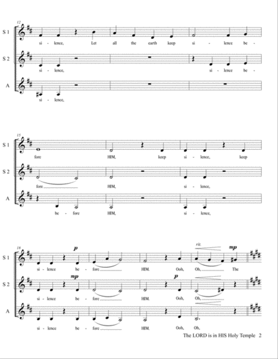 The LORD is in HIS Holy Temple - SSA A Cappella SSA scores gallery preview page 3