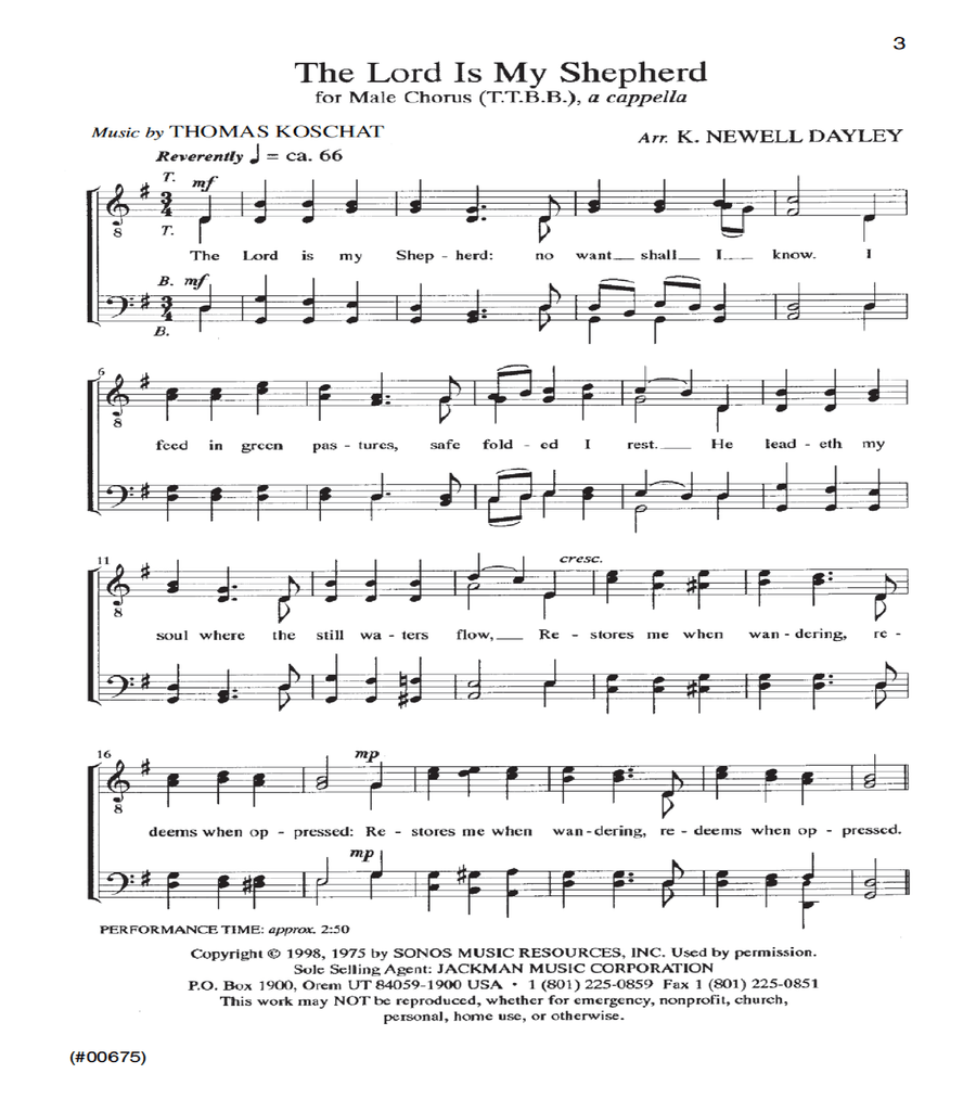 The Lord Is My Shepherd - TTBB a cappella -Dayley TTBB scores gallery preview page 2