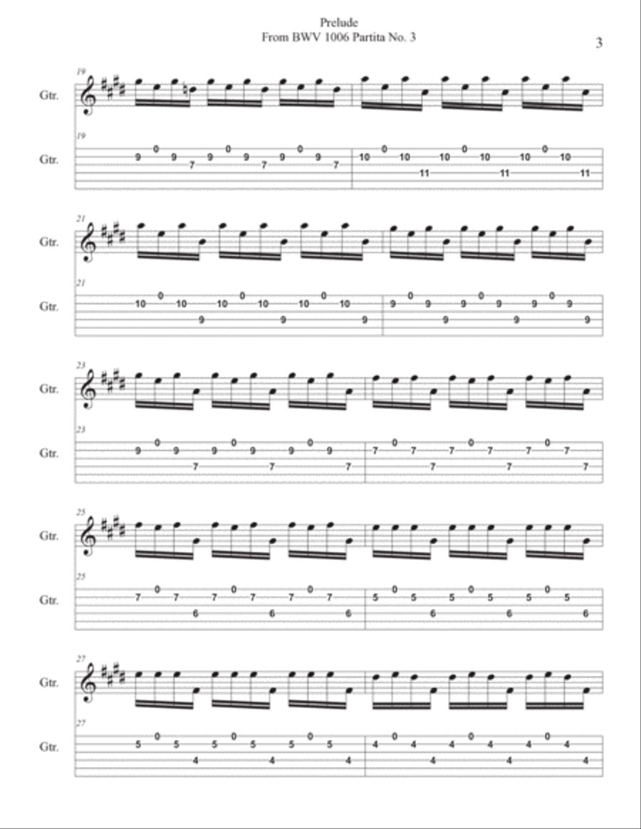 Prelude BWV 1006 Arranged for Guitar Solo Acoustic Guitar scores gallery preview page 3