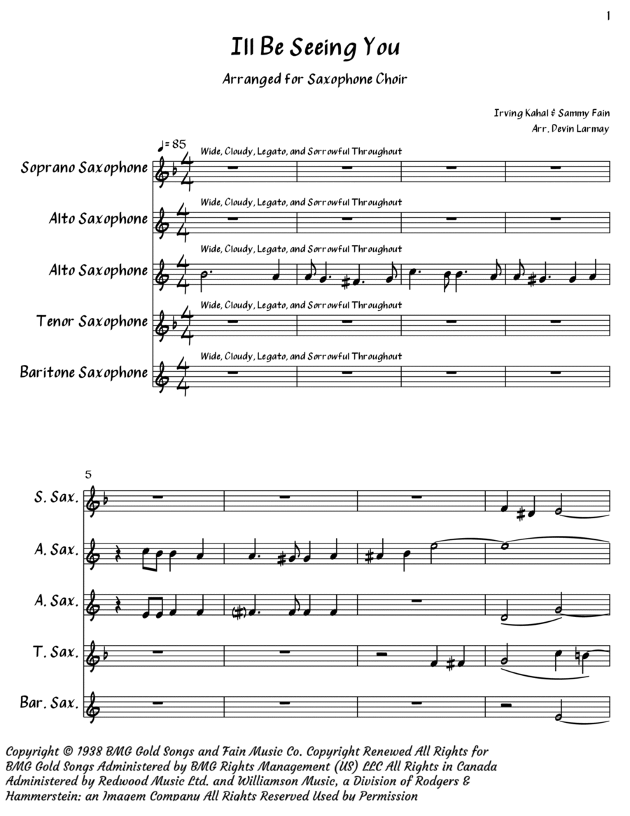 I'll Be Seeing You Woodwind Ensemble scores gallery preview page 1
