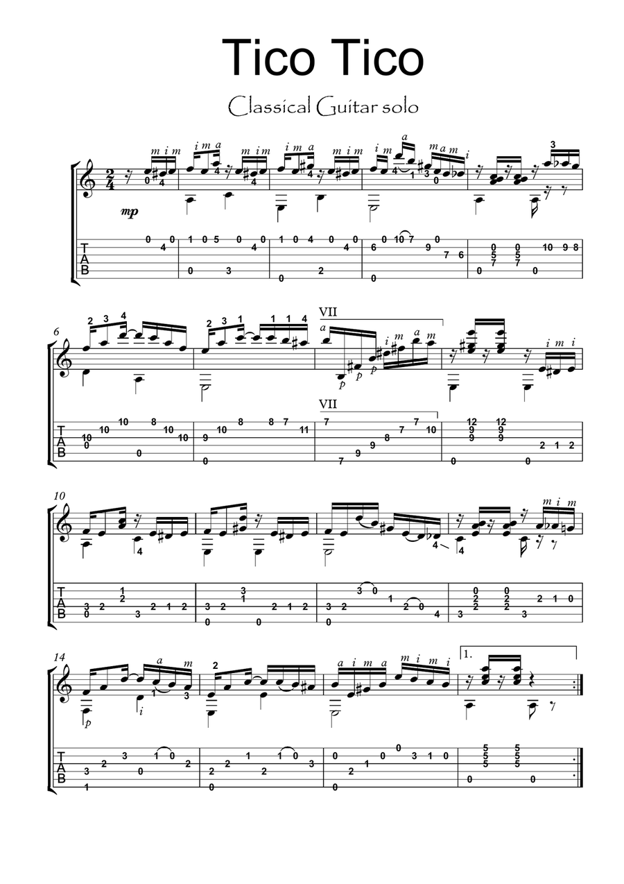Tico Tico classical guitar solo by Zequinha Abreu - Acoustic