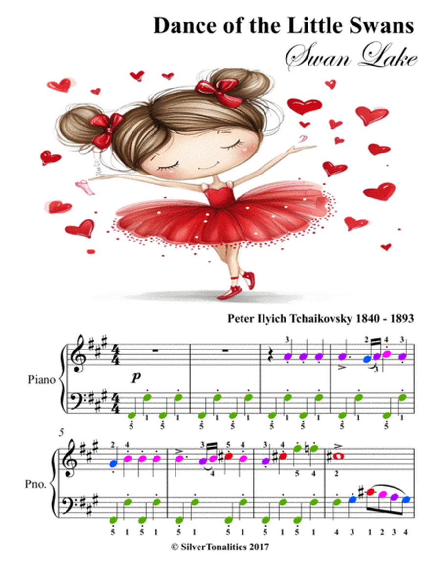 Dance of the Little Swans Easy Elementary Piano with Colored Notation