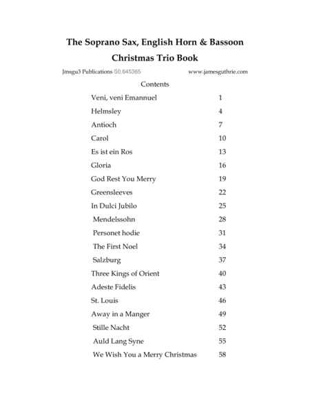 The Soprano Sax, English Horn & Bassoon Christmas Trio Book image number null