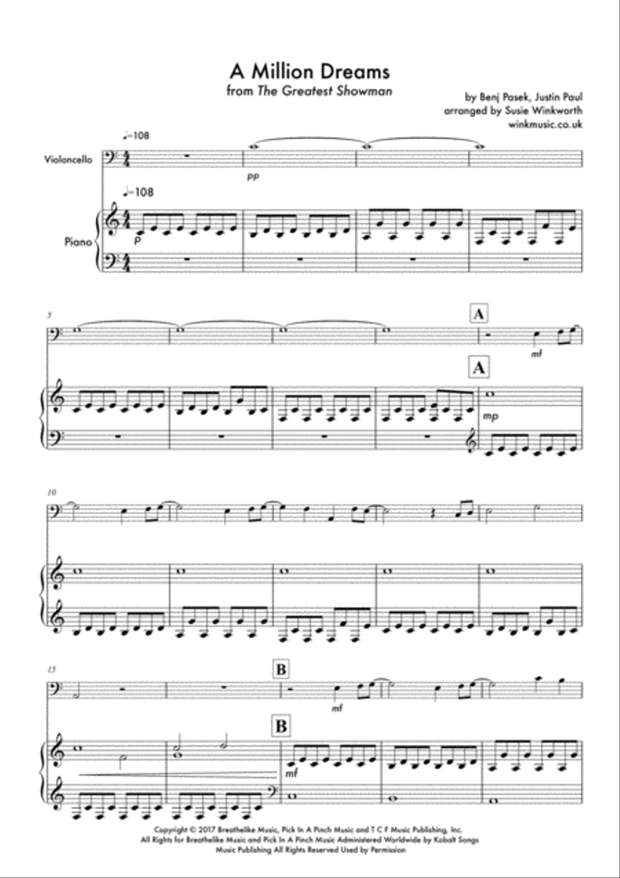 A Million Dreams Piano scores gallery preview page 1