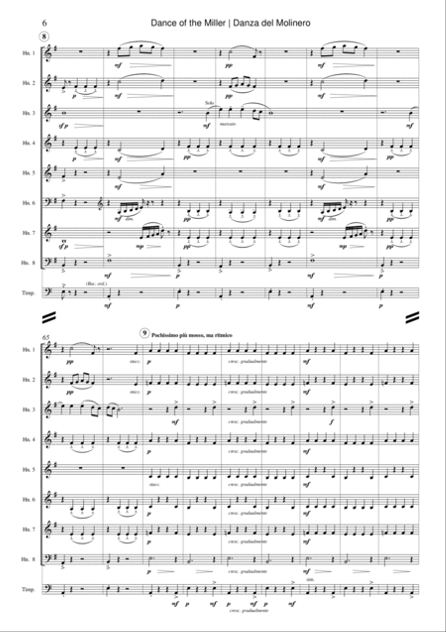 Dance of the Miller (Danza del Molinero) from from The Three-Cornered Hat Horn scores gallery preview page 6