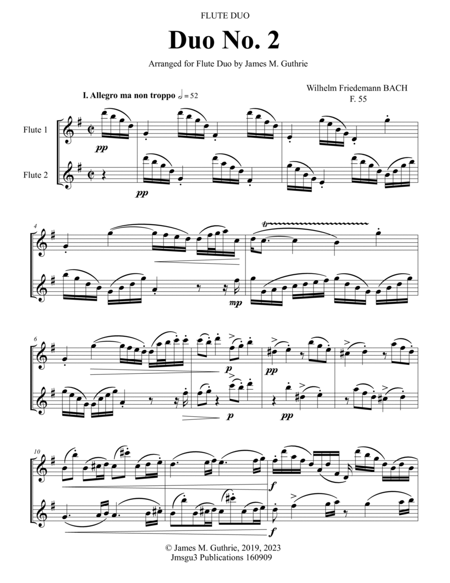 WF Bach: Duet No. 2 for Flute Duo Flute Duet scores gallery preview page 1