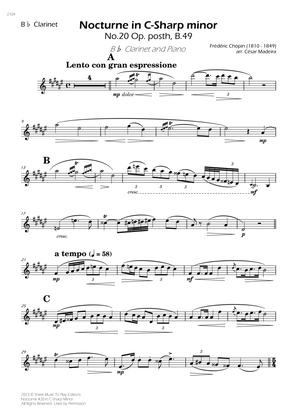 Nocturne No.20 in C-Sharp minor - Bb Clarinet and Piano (Individual Parts)