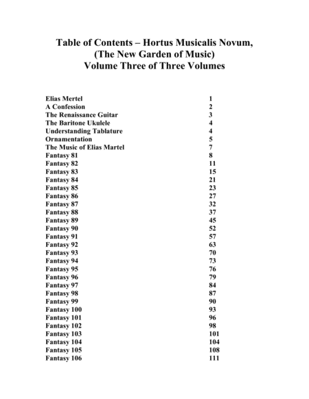 Elias Mertel - Hortus Musicalis Novum, the Fantasies, Volume 3 Transcribed for Baritone Ukulele