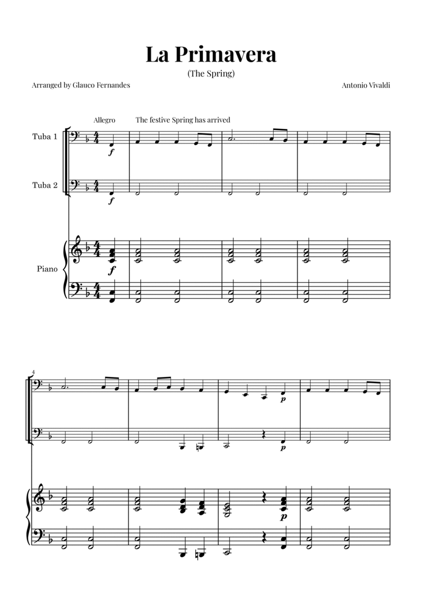 La Primavera (The Spring) by Vivaldi - Tuba Duet and Piano image number null