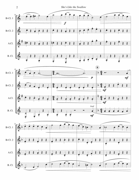 She's Like the Swallow (trad. Newfoundland Folk Song) Clarinet Quartet arrangement image number null