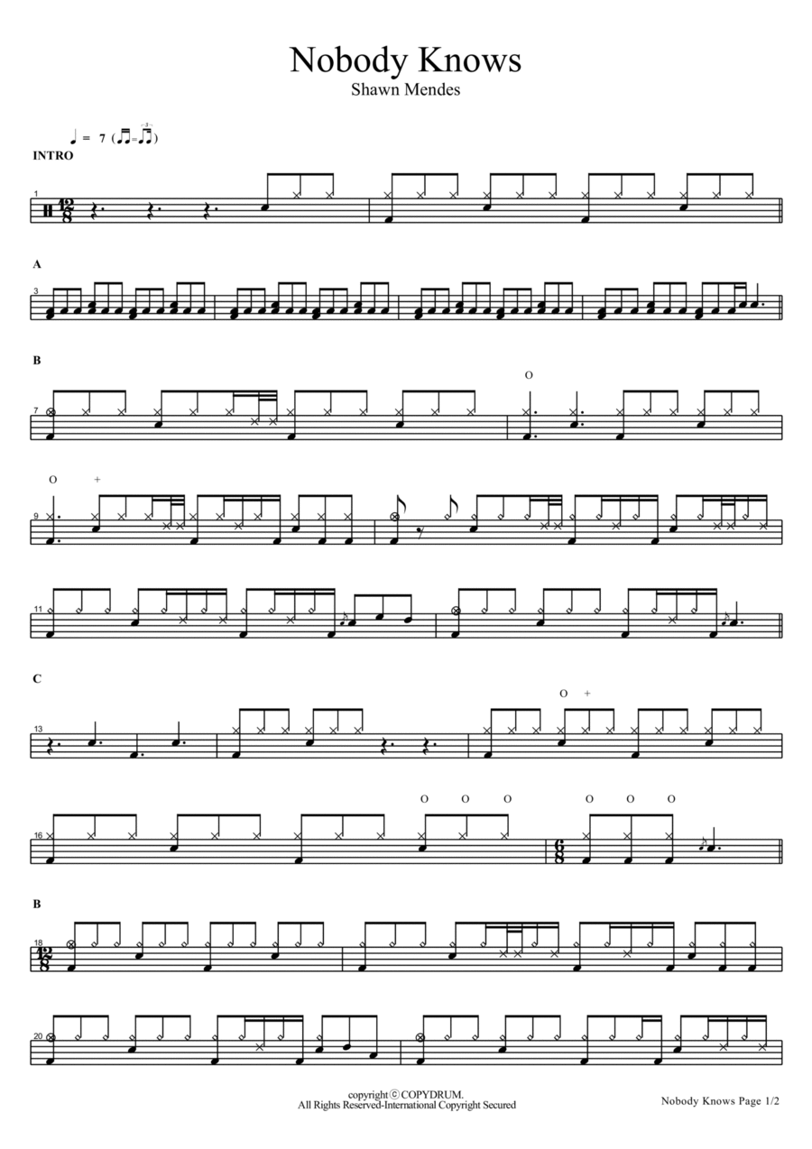 Nobody Knows Nobody Knows Drum Set scores gallery preview page 1