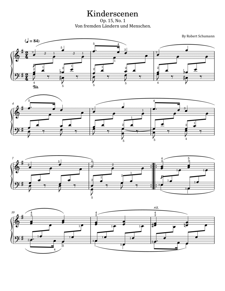 Kinderszenen - Op.15 No. 1- Von fremden Ländern und Menschen - Original With Fingered Piano Solo scores gallery preview page 1