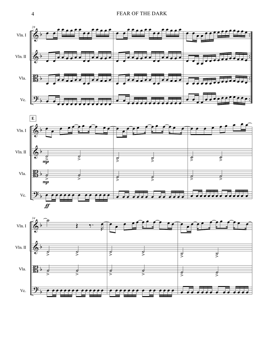 Fear Of The Dark String Quartet scores gallery preview page 4