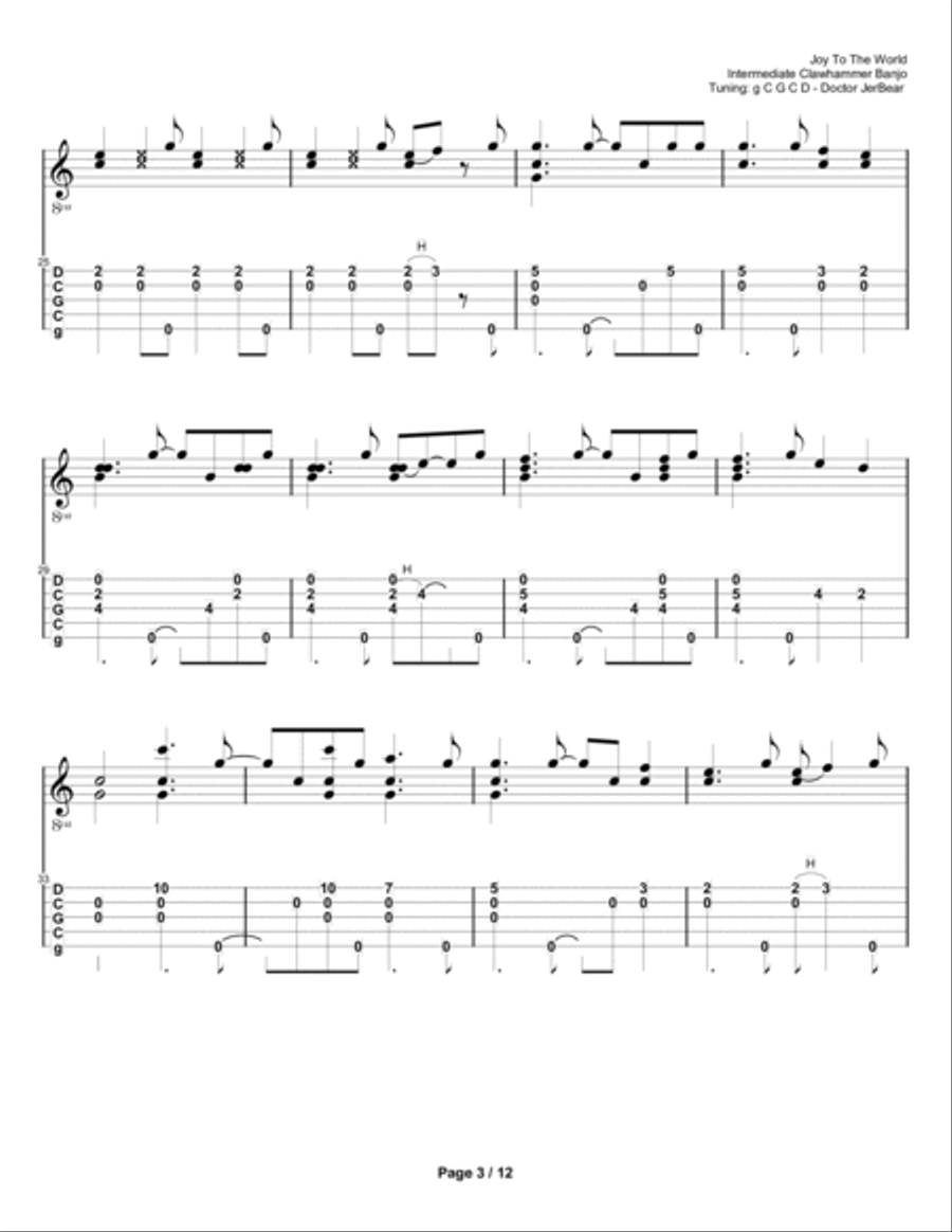Doctor JerBear--Joy To The World--Intermediate Clawhammer Banjo Banjo scores gallery preview page 3