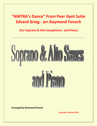 Book cover for Anitra's Dance - From Peer Gynt - Soprano & Alto Saxaphones and Piano