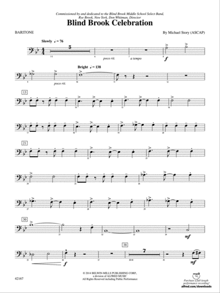 Blind Brook Celebration: Baritone B.C. Concert Band scores gallery preview page 1