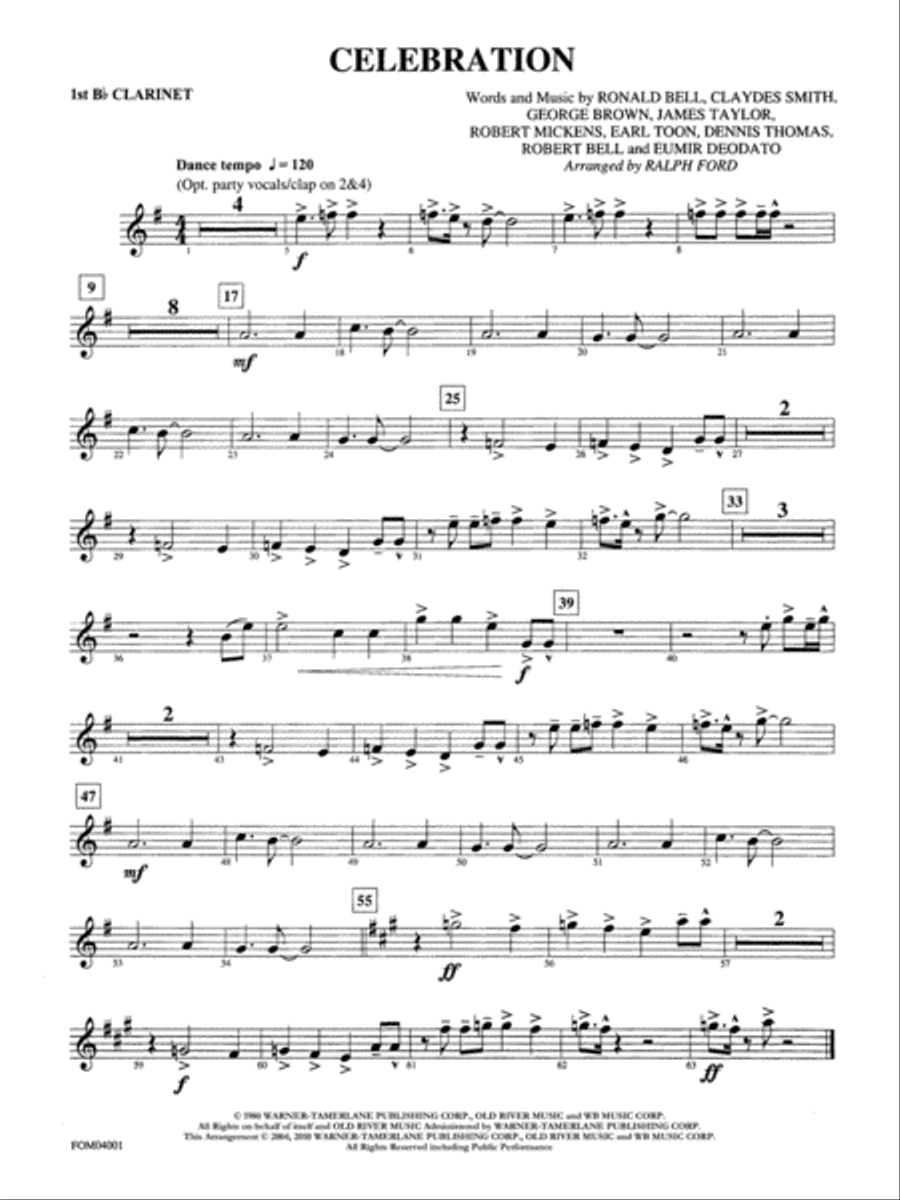 Celebration: 1st B-flat Clarinet Full Orchestra scores gallery preview page 1
