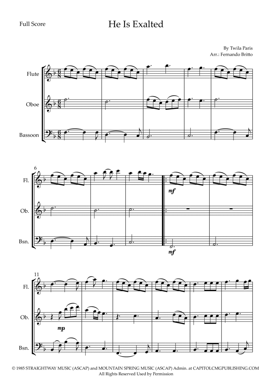 He Is Exalted Woodwind Trio scores gallery preview page 1