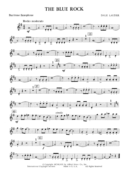 The Blue Rock (with optional Drum Set part): E-flat Baritone Saxophone by Dale Lauder Concert Band - Digital Sheet Music
